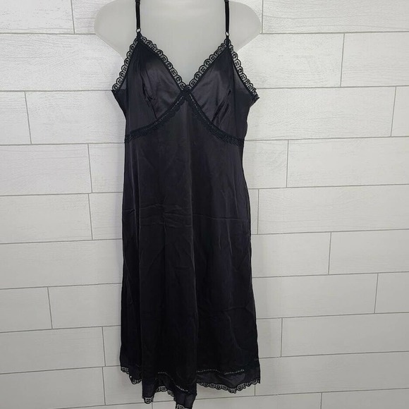 Sears Full Slip Black Silky Nylon Size 38 VTG Lace Adjustable Strap Medium Large - Picture 3 of 11